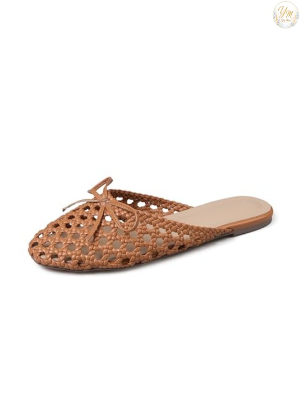 Woven Mules for Women Flat Closed Toe Sandals with Bow Slip On